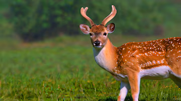 Spotted deer grazing in open meadows