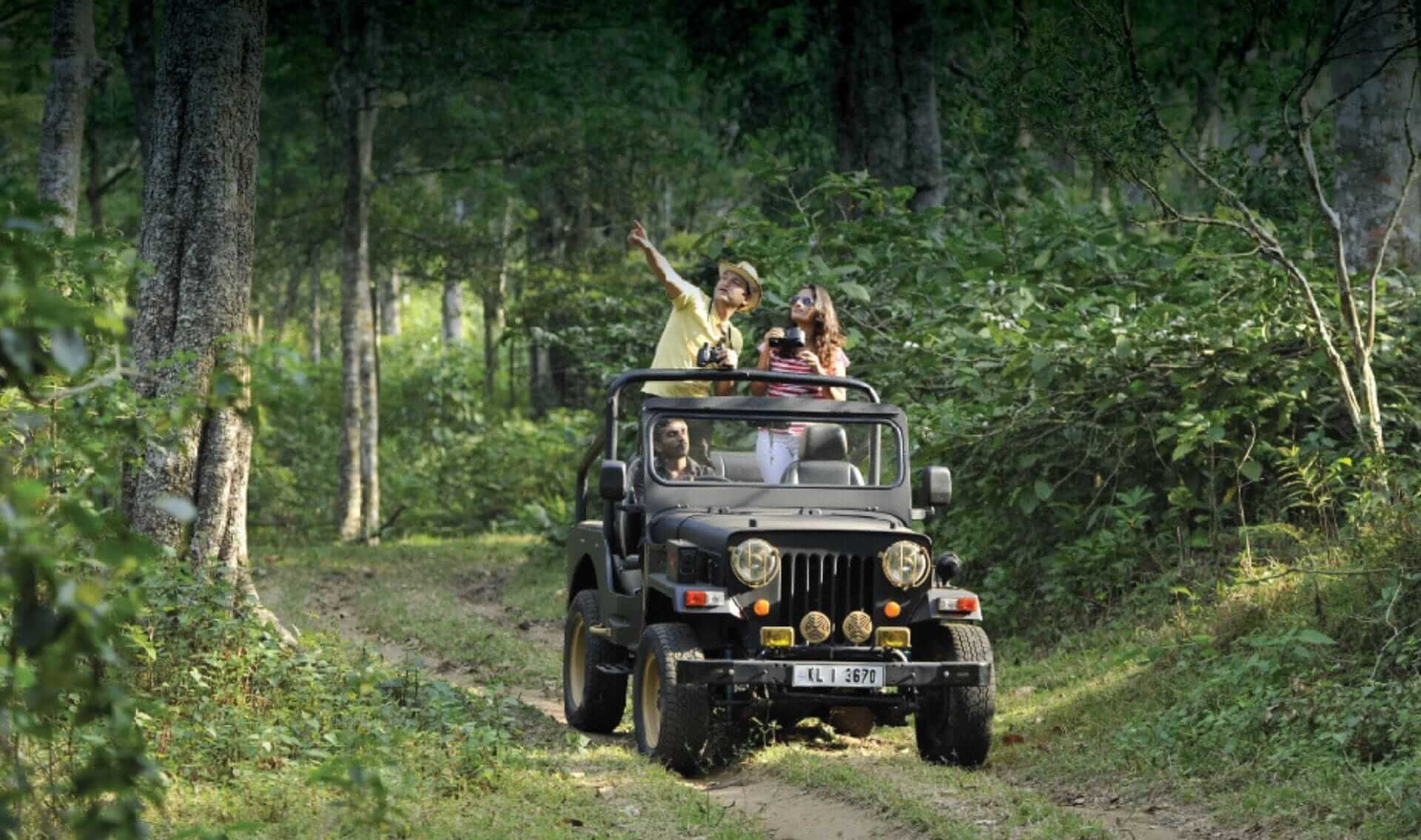 Tourists enjoying an Evening Jeep Safari in Uttarakhand
